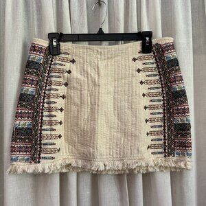 Zara Ivory Embroidered Tribal Mini Skirt